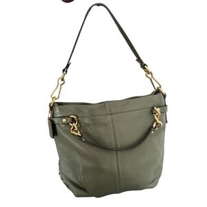 Coach Soft Pebbled Leather Green Shoulder Bag Brooke H1194-F17165 Gold Accents